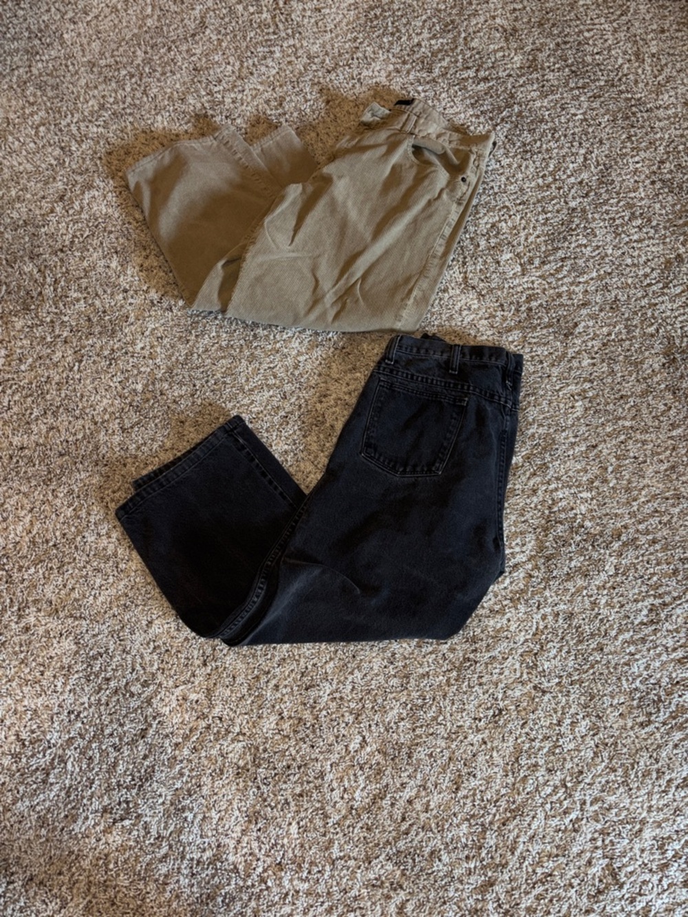 Black High-Waist Jeans and Tan Corduroy Pants